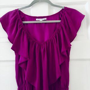 Amanda Uprichard Purple Silk Ruffle Neck Mini Dress